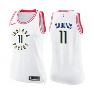 Women's Nike Indiana Pacers #11 Domantas Sabonis Swingman White Pink Fashion NBA Jersey