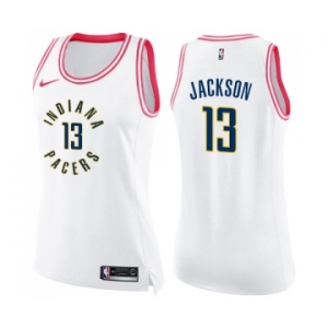 Women's Nike Indiana Pacers #13 Mark Jackson Swingman White Pink Fashion NBA Jersey