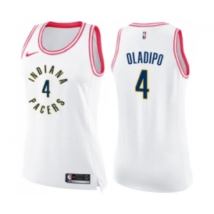 Women's Nike Indiana Pacers #4 Victor Oladipo Swingman White Pink Fashion NBA Jersey