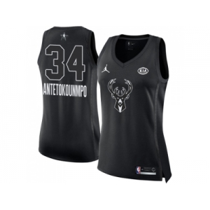 Women Nike Milwaukee Bucks #34 Giannis Antetokounmpo Black NBA Jordan Swingman 2018 All-Star Game Jersey