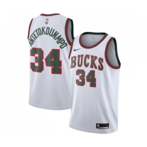 Women's Milwaukee Bucks #34 Giannis Antetokounmpo Authentic White Fashion Hardwood Classics Basketball Jersey