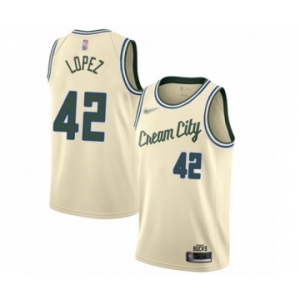 Women's Milwaukee Bucks #42 Robin Lopez Swingman Cream Basketball Jersey - 2019-20 City Edition
