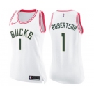 Women's Nike Milwaukee Bucks #1 Oscar Robertson Swingman White Pink Fashion NBA Jersey