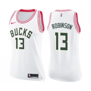 Women's Nike Milwaukee Bucks #13 Glenn Robinson Swingman White Pink Fashion NBA Jersey