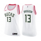 Women's Nike Milwaukee Bucks #13 Malcolm Brogdon Swingman White Pink Fashion NBA Jersey