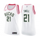 Women's Nike Milwaukee Bucks #21 Tony Snell Swingman White Pink Fashion NBA Jersey