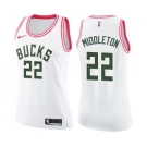 Women's Nike Milwaukee Bucks #22 Khris Middleton Swingman White Pink Fashion NBA Jersey