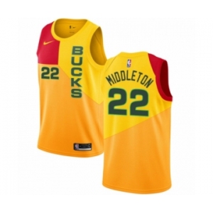 Women's Nike Milwaukee Bucks #22 Khris Middleton Swingman Yellow NBA Jersey - City Edition
