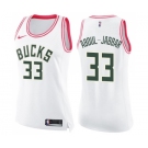 Women's Nike Milwaukee Bucks #33 Kareem Abdul-Jabbar Swingman White Pink Fashion NBA Jersey