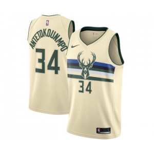 Women's Nike Milwaukee Bucks #34 Giannis Antetokounmpo Swingman Cream NBA Jersey - City Edition