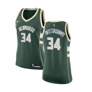 Women's Nike Milwaukee Bucks #34 Giannis Antetokounmpo Swingman Green Road NBA Jersey - Icon Edition