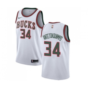 Women's Nike Milwaukee Bucks #34 Giannis Antetokounmpo Swingman White Fashion Hardwood Classics NBA Jersey