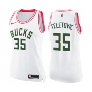 Women's Nike Milwaukee Bucks #35 Mirza Teletovic Swingman White Pink Fashion NBA Jersey