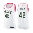 Women's Nike Milwaukee Bucks #42 Vin Baker Swingman White Pink Fashion NBA Jersey