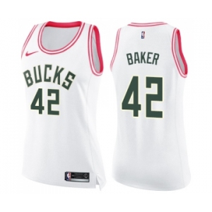 Women's Nike Milwaukee Bucks #42 Vin Baker Swingman White Pink Fashion NBA Jersey