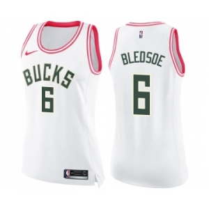 Women's Nike Milwaukee Bucks #6 Eric Bledsoe Swingman White Pink Fashion NBA Jersey