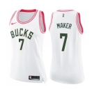 Women's Nike Milwaukee Bucks #7 Thon Maker Swingman White Pink Fashion NBA Jersey