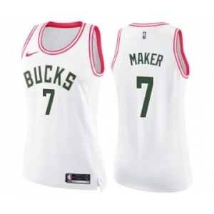 Women's Nike Milwaukee Bucks #7 Thon Maker Swingman White Pink Fashion NBA Jersey