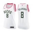 Women's Nike Milwaukee Bucks #8 Matthew Dellavedova Swingman White Pink Fashion NBA Jersey