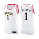 Women's New Orleans Pelicans #1 Zion Williamson Swingman White Pink Fashion Basketball Jersey