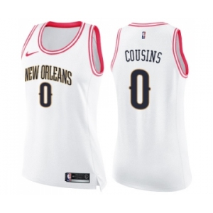 Women's Nike New Orleans Pelicans #0 DeMarcus Cousins Swingman White Pink Fashion NBA Jersey