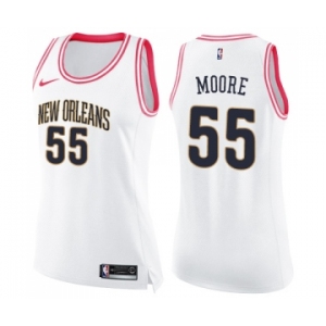 Women's Nike New Orleans Pelicans #55 E'Twaun Moore Swingman White Pink Fashion NBA Jersey