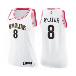 Women's Nike New Orleans Pelicans #8 Jahlil Okafor Swingman White Pink Fashion NBA Jersey
