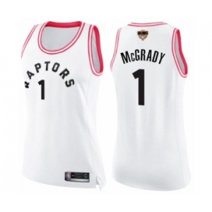 Women's Toronto Raptors #1 Tracy Mcgrady Swingman White Pink Fashion 2019 Basketball Finals Bound Jersey