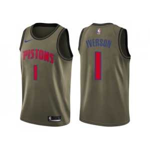 Men Nike Detroit Pistons #1 Allen Iverson Green Salute to Service NBA Swingman Jersey
