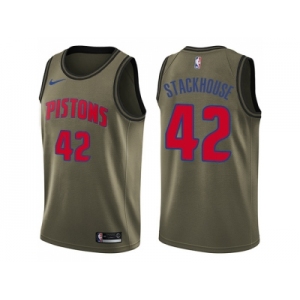 Men Nike Detroit Pistons #42 Jerry Stackhouse Green Salute to Service NBA Swingman Jersey