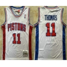 Men's Detroit Pistons #11 Isiah Thomas White 1988-89 Hardwood Classics Soul Swingman Throwback Jersey