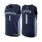 Men's Nike Detroit Pistons #1 Reggie Jackson Authentic Navy Blue NBA Jersey - City Edition