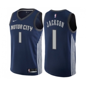 Men's Nike Detroit Pistons #1 Reggie Jackson Authentic Navy Blue NBA Jersey - City Edition