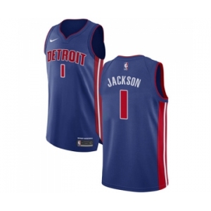 Men's Nike Detroit Pistons #1 Reggie Jackson Authentic Royal Blue Road NBA Jersey - Icon Edition
