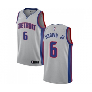 Men's Nike Detroit Pistons #6 Bruce Brown Jr. Authentic Silver NBA Jersey Statement Edition