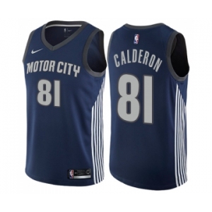 Men's Nike Detroit Pistons #81 Jose Calderon Swingman Navy Blue NBA Jersey - City Edition