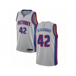 Women Nike Detroit Pistons #42 Jerry Stackhouse Authentic Silver NBA Jersey Statement Edition