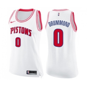 Women's Nike Detroit Pistons #0 Andre Drummond Swingman White Pink Fashion NBA Jersey
