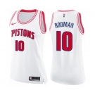 Women's Nike Detroit Pistons #10 Dennis Rodman Swingman White Pink Fashion NBA Jersey