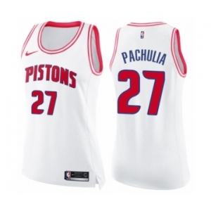 Women's Nike Detroit Pistons #27 Zaza Pachulia Swingman White Pink Fashion NBA Jersey