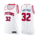 Women's Nike Detroit Pistons #32 Christian Laettner Swingman White Pink Fashion NBA Jersey