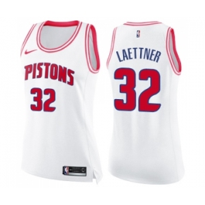 Women's Nike Detroit Pistons #32 Christian Laettner Swingman White Pink Fashion NBA Jersey