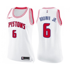 Women's Nike Detroit Pistons #6 Bruce Brown Jr. Swingman White Pink Fashion NBA Jersey