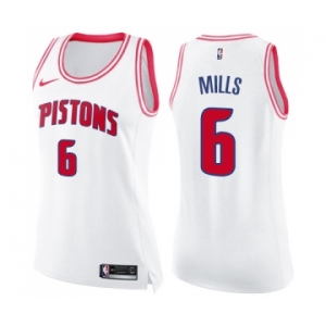 Women's Nike Detroit Pistons #6 Terry Mills Swingman White Pink Fashion NBA Jersey