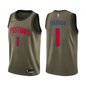 Youth Nike Detroit Pistons #1 Allen Iverson Swingman Green Salute to Service NBA Jersey