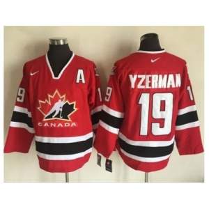 Team CA. #19 Steve Yzerman Red Black 2002 Olympic Nike Throwback Stitched NHL Jersey