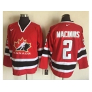 Team CA. #2 Al MacInnis Red Black 2002 Olympic Nike Throwback Stitched NHL Jersey