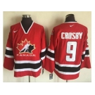 Team CA. #9 Sidney Crosby Red Black 2002 Olympic Nike Throwback Stitched NHL Jersey