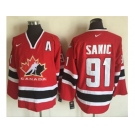 Team CA. #91 Joe Sakic Red Black 2002 Olympic Nike Throwback Stitched NHL Jersey