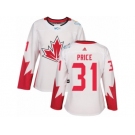 Women's Adidas Team Canada #31 Carey Price Authentic White Home 2016 World Cup Hockey Jersey